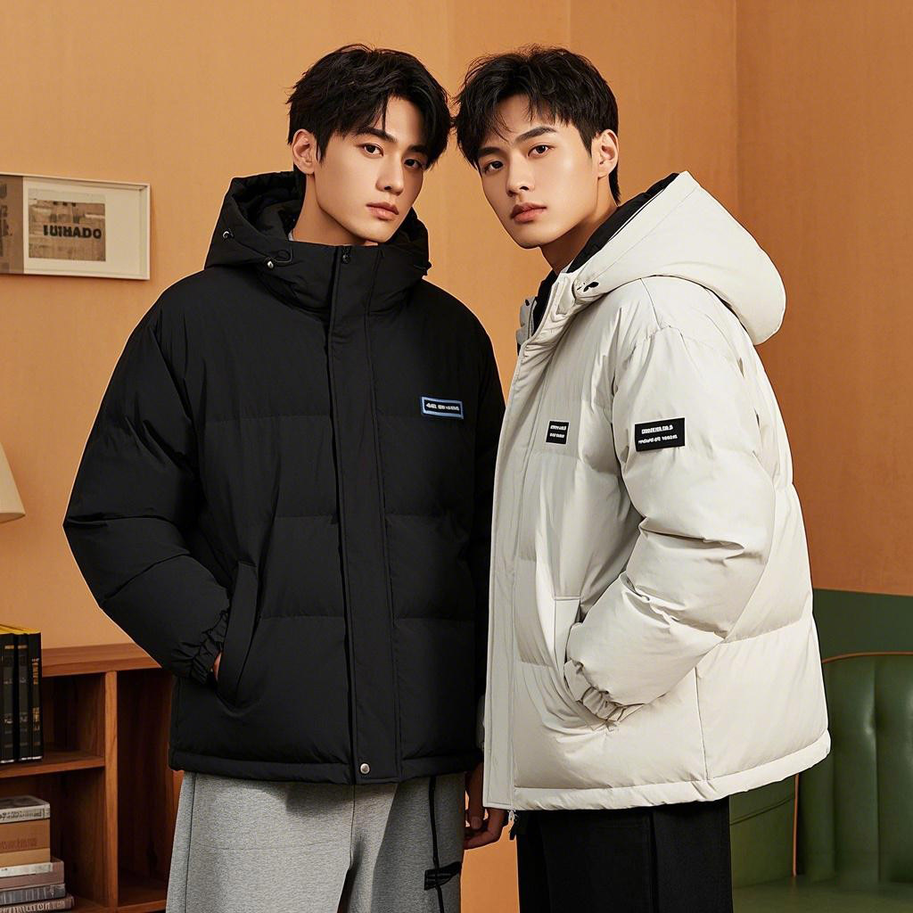 冬季新款羽绒服男连帽短款加厚保暖外套青少年宽松面包服